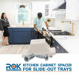 4 Pack Rok Hardware 3/4" (19mm) Drawer Slide Cabinet Side Spacer with 1/4" Hole and 5mm Peg, Plastic Kitchen Cabinet Spacer for Slide-Out Trays, Screws Included, White - R034WHT