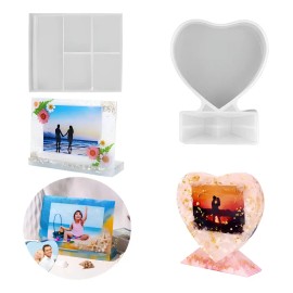 2pcs Marco Fotos Resina Corazón Rectangular Moldes Silicona