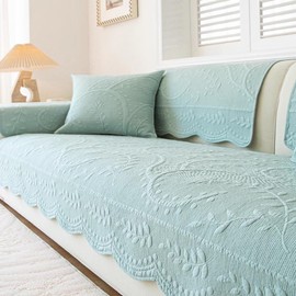 XSlive Leaf Floral Cotton Quilted Dog Couch Cover for Sofa Farmhouse Rustic Embroidered Sectional Couch Cover Soft Anti-Slip Sofa Slipcover Furniture Protector for Kids, Pets (Blue,28"x59")