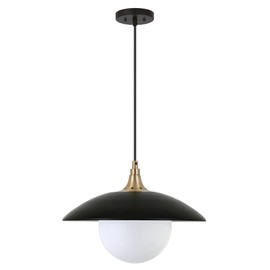 Henn&Hart 14.5" Wide Pendant with Metal/Glass Shade in Flat Black/Gold, for Home, Living Room, Bedroom, Entertainment Room, Office, Kitchen, Dining