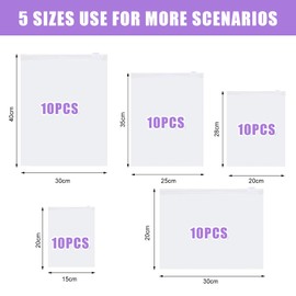 50 Pack Reusable Zip Lock Bags for Clothes 5 Sizes Large Ziplock Bags Clear Zip Bag Waterproof Travel Organizer Vacuum Perfect for Travel & Wardrobe Organisation