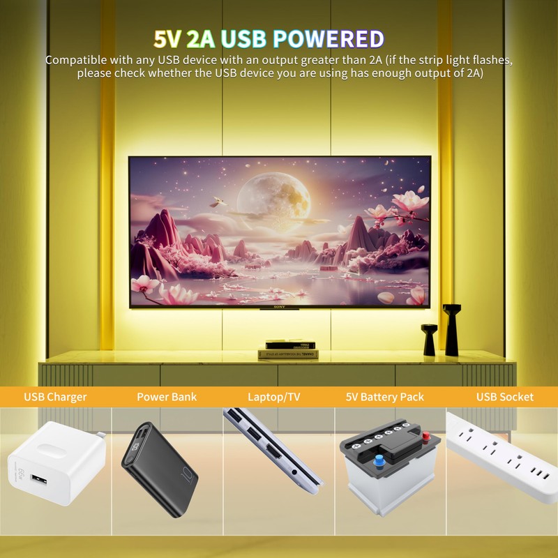 PAUTIX 5V USB COB RGB LED Strip Light 4.92ft/1.5m Color