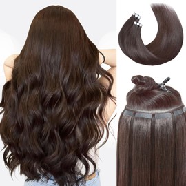 Frodio Tape in Hair Extensions Human Hair 18 Inch Remy Tape ins Human Hair Invisible Extensions Color Dark Brown Fashion Extension Seamless Silky Straight Skin Weft 50Pcs 100G