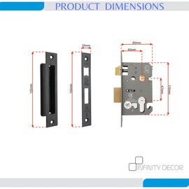 Infinity Decor Fire Rated Aged Bronze Euro Profile Mortice Sash Lock CE Approved Cylinder Keyhole Security 65mm for Internal and External Doors (Matt Black)