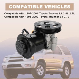 QCESEV Power Steering Pump with Pulley & Reservoir Compatible with 1997 1998 1999 2000 2001 Toyota Tacoma L4 2.4L 2.7L, 1996-2000 Toyota 4Runner L4 2.7L Replacement for 21-5228 44320-04043 96-5228