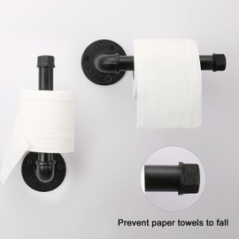 Jeasor Industrial Pipe Toilet Paper Holder, Heavy Duty DIY Vintage Rustic Iron Farmhouse Style Roll Tissue Wall Mount Paper Holder Towel Racks with Hardware for Bathroom, Kitchen, Bedroom (1, Black)