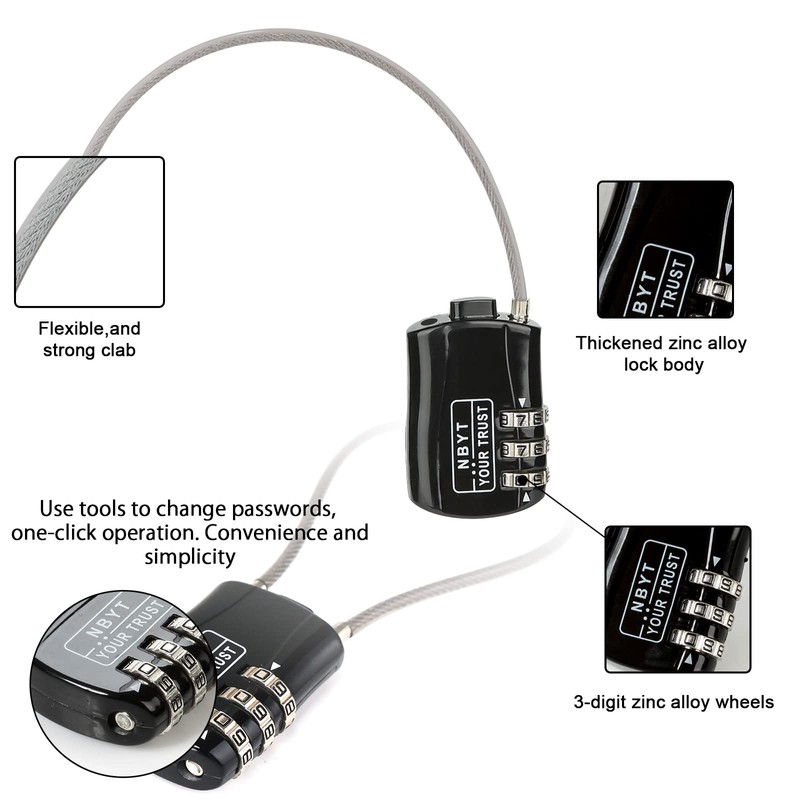 NBYT Wire Combination Lock Padlock, Wire Diameter 3/24", 8.3" Circumference,