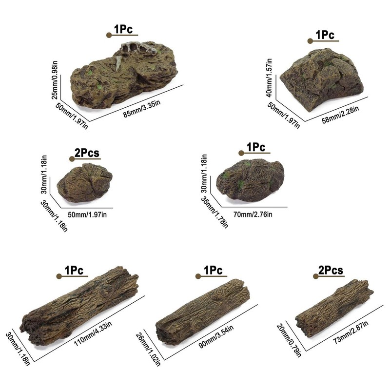9pcs Artificial Tree Stump Fossil Stone Rock Mini Garden Figurines
