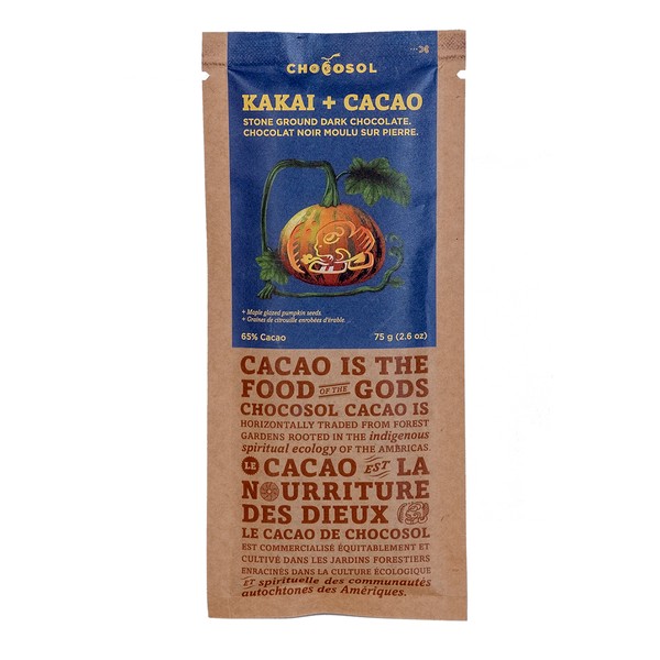 Chocosol Stone Ground Dark Chocolate Bar Kakai + Cacao 65% 75g