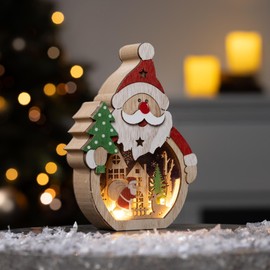 Bambelaa! LED Christmas Wooden Decoration Santa Claus Approx. 11 x 3 x 15.8 cm with 5 Warm White LEDs Christmas Decoration Wooden for Indoor Use