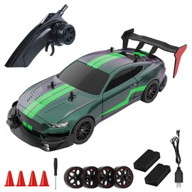 Dodoore RC Drift Car, 1:14 Remote Control Car, 4WD 40KM/H High Speed RC Racing Car, 2.4GHz Electric Sport Car with LED Lights, 2 Batteries, Drifting Tires and Racing Tires for Kids Adults (Green)