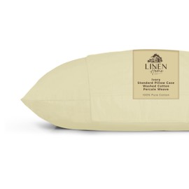 Linen Home Washed Cotton Percale Pillowcases Queen Size, Ivory, 2 Pieces of Pillow Case, Soft and Cool Strong Bed Linen, 21 inches X 30 inches