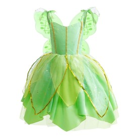 Lito Angels Tinkerbell Green Fairy Fancy Dress Up Costume Party Outfit with Butterfly Wings for Kids Girls Age 5-6 Years (Tag Number 120)