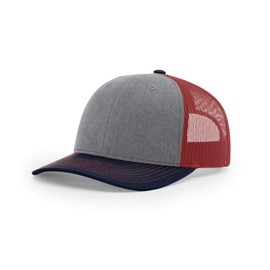 RICHARDSON 112 Trucker OSFA Baseball HAT Ball Cap Heather Grey/Cardinal/Navy