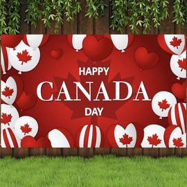 Happy Canada Day decorations Banner July 1, PILZUME Large Backdrop Maple Leaf Banner Party Photography Backdrop Decoration, 71x43inch