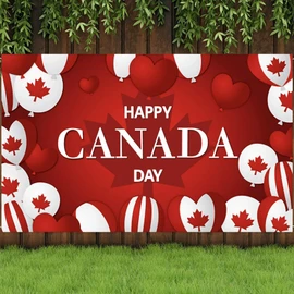Happy Canada Day decorations Banner July 1, PILZUME Large Backdrop Maple Leaf Banner Party Photography Backdrop Decoration, 71x43inch