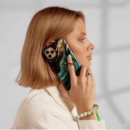 Lostars Silicone Beaded Phone Wrist Strap,Phone Bracelet Strap with Tether Tab,Elastic Hands-Free Beaded Keychain Wristlet (Light Green)