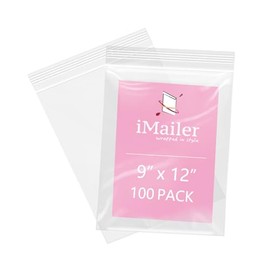 iMailer - 100 Pcs- 9" x 12" Clear Zip Bags - Reclosable Plastic Zip Poly Bags for A4, Letter Sized Documents, Clothing