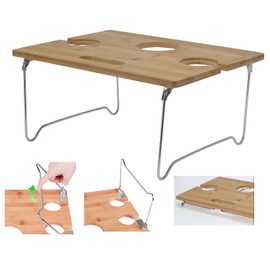 LS-LebenStil Wooden Picnic Table 38 x 28 cm Foldable Small Wine Table Outdoor Garden Camping