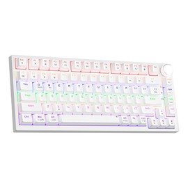 Newmen Newmen GM326 75% Percent Mechanical Keyboard,Wired Mini Backlit Hot Swappable Gaming Mechanical Keyboard with Knob,82 Keys Anti-Ghosting Compact White Gaming Keyboard for PC Win Mac,Red Switch