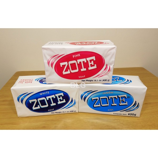 Zote Laundry Soap Bars Combo Pink White Azul 14.1 oz (3 Pack) cleaner washing kitchen jabon home detergent bath house products... 080585090197..