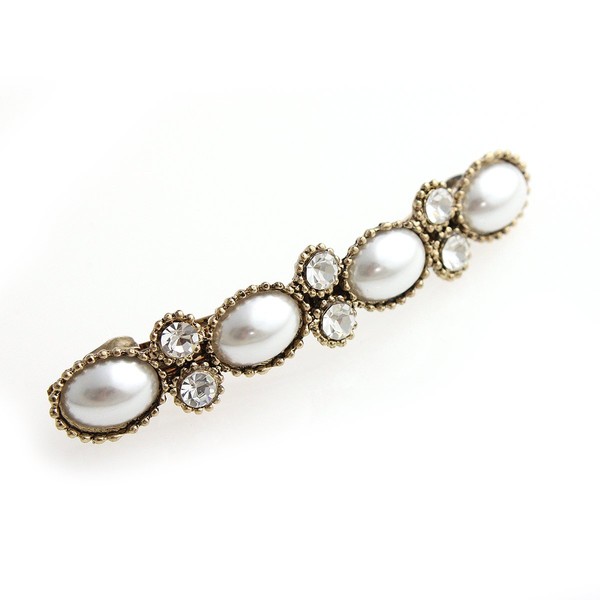 [ヴxante-nu] vingtaine Distressed Bijou Barrettes Rhinestone Pearl Hair Accessories H – 506 - pearl