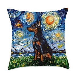 Miniature Pinscher Starry Night Dog Min Pin Art by Aja Throw Pillow