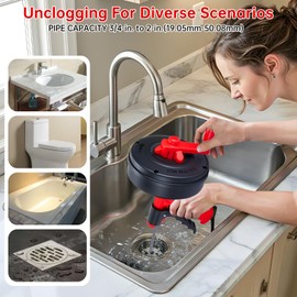 Drain Auger 25ft Spring,SEVVETROOL Spin 1/4"x50'Drain Cleaning Machine Snake Auger with Auto-Feed,Plumbing Snake Clog Remover with Glove for Sewer, Sink,Kitchen,Bathtub(7.5M/25ft,Red)