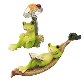 Comimark 2 pc Add a Touch of Nature to Your Garden with This Adorable Backrest Mushroom Frog Ornament!…