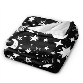 Star Moon Black and White Blanket, Soft Blankets Flannel Bed Throw Cozy Lightweight Plush Gifts for Women Men Boys Girls Sofa Couch Bedroom Living Rooms Warm All Season, Home Decor, Small 50"x40"