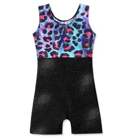 DAXIANG Leotards for Girls Gymnastics with Shorts Leopard Dance Unitards Biketards Pink Purple