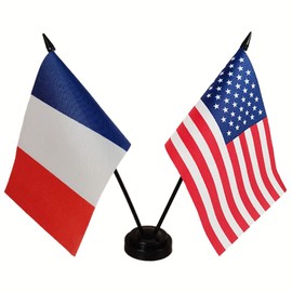 Zigvert USA American & France Desk Flag, American & French Table Flagx, Flags For Room, 8 x 5 Inches USA & France Deluxe Desk Flag Set