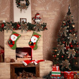 Chuangdi 6 Pcs Christmas Burlap Plaid Bow for Wreaths Xmas Tree Premade Bows Decorations for Crafts DIY Home Indoor Outdoor Decorations 6.3 Inch(Red Green)