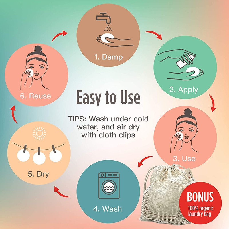 20 Pcs Reusable Makeup Remover Pads Bamboo Washable Cotton Rounds