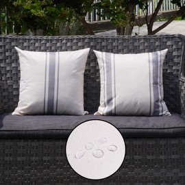 ONWAY Outdoor Pillow Covers Waterproof 18x18 Set of 2 Decorative Linen Throw Pillow Cover Beige and Grey Striped Outdoor Pillows for Patio Furniture