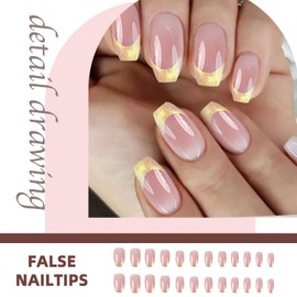 24 Pcs Fake Nails, Press on Nails, French Tip False Nails Kiss Nails False Nails Short Stick on Nails French Nails for Women and Girls Daily Wear
