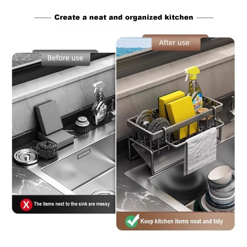 Kitchen Sink Caddy,Sponge Holder with Automatic Drainage, Perfect for Organizing