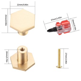 6 Pcs Brass Cabinet Door Knob, Hexagonal Gold Kitchen Door Knobs, Drawer Pulls Door Handles, Furniture Cupboard Drawer Cupboard Dresser Handles and Knobs, with Screws and Screwdriver