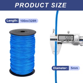 MECCANIXITY 3/16 Inch Polypropylene Rope Braided Ropes, 328ft Nylon Rope Hollow Utility Cord for Clothesline, Camping, Hiking, Outdoor, Navy Blue