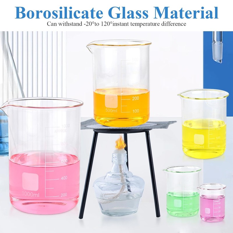 Supkiir 5 Pack Glass Beaker 50 ml/100 ml/250 ml/500 ml/1000