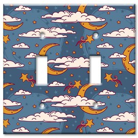 Art Plates 2 Gang Toggle Wall Plate - Moon and Clouds Toss