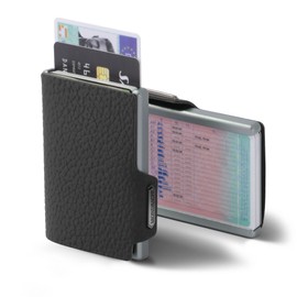 Mondraghi® Mini Wallet. Ultralight Wallet with Grain Leather. Small Wallet with RFID Protection Chip - Card Holder with Alloy Frame | ONE Black, black, Minimal