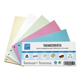220 Dividers for A4 Folders, Pastel Colours, Dividers Made of Recycled Cardboard, Made in Germany, 5 Colours, Perforated