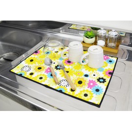 KAWATAKI Corporation Sowa Drying Mat, Kitchen Dishes, Quick Drying, Water Absorbent, Yellow, Approx. Length 11.8 x Width 15.7 inches (30 x 40 cm), Fleur