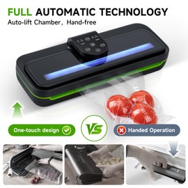 [Updated 2025] Vixino Vacuum Sealer, Tempered Glass Panel/Viewing Window/Touch Control/Automatic Lift Chamber Design, 95Kpa 8-in-1 Multifunctional Vacuum Sealer for Food, 40 Bags and Accessory Tubing