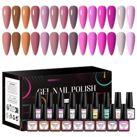 Four Lily Gel Nail Polish Set 18 Pcs, Nude Neutral Hot Pink Gel Nail Polish Skin Tones Magenta Light Soft Pink Nail Art Gel Design for Women Girl Nail Lovers Gift Salon DIY