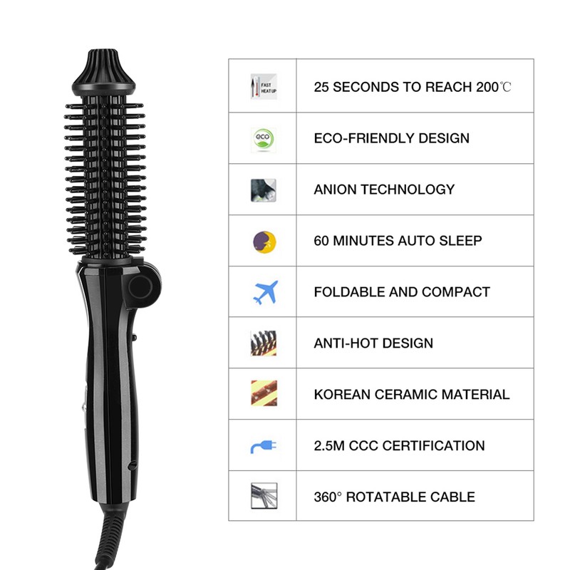 Ceramic Tourmaline Foldable Anion Hair Brush Curler Hair Curling Iron