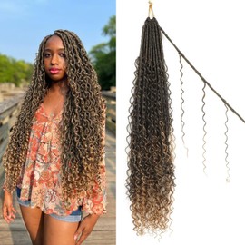 Boho Goddess Locs Crochet Hair for Black Women - 9 Packs Boho Soft Locs 30 inch, Ombre Blonde Boho Faux Locs Crochet with Curly Ends, River Hair with Curls (30Inch, T27#)