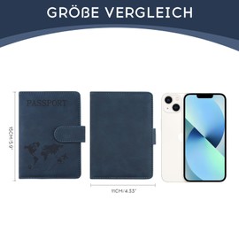 ILIYAH Liyah Passport Cover Luggage Tag Set - Family Travel Wallet, RFID Passport Cover Made of Leather, German, Luggage Tag for Suitcase, Europe Travel Tag for Children, Navy Mg, Minimalist