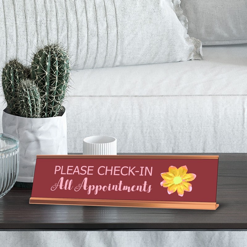 Please Check-in All Appointments, Flower Gold Frame Desk Sign (2